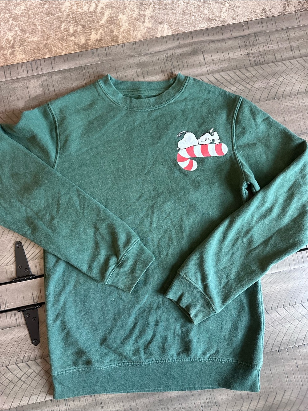 Peanuts Green Crewneck Sweatshirt with Snoopy Candy Cane Graphic